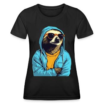 Paresseux cool avec lunettes de soleil, t-shirt jaune - T-shirt sport Femme - noir - Devant - AI Model Female 172 light (172cm)