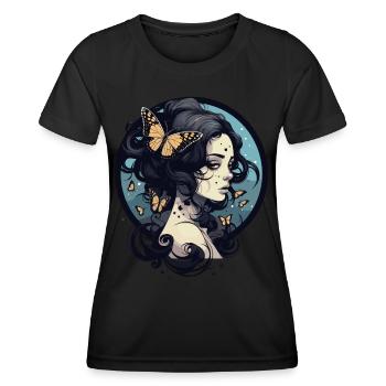 Femme gothique aux papillons orange mystique - T-shirt sport Femme - noir - Devant - AI Model Female 172 light (172cm)