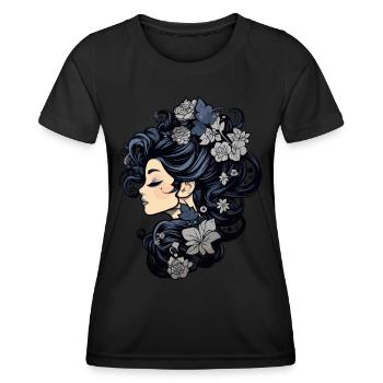Femme gothique avec des fleurs magiques de beauté sombre - T-shirt sport Femme - noir - Devant - AI Model Female 172 light (172cm)