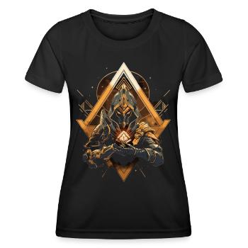 Epic Gamer Guardian with golden energy source - Women's Functional T-Shirt - black - Front - AI Model Female 172 light (172cm)