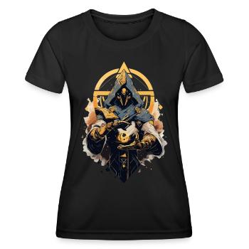 Epic Gamer Guardian with golden energy source - Women's Functional T-Shirt - black - Front - AI Model Female 172 light (172cm)