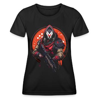 Epic Gamer Guardian mit Cape auf der Jagd Design - Frauen Funktions-T-Shirt - Schwarz - Vorne - AI Model Female 172 light (172cm)