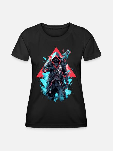 Epic Gamer Cyber Assassin in Blue and Red - Women's Functional T-Shirt - black