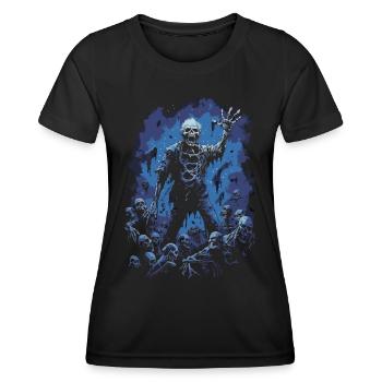 Zombie d’Halloween devant une horde de morts-vivants - T-shirt sport Femme - noir - Devant - AI Model Female 172 light (172cm)