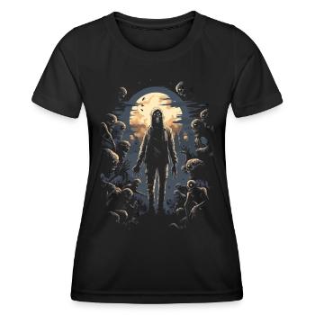 Horreur Halloween: Zombie devant une horde de morts-vivants - T-shirt sport Femme - noir - Devant - AI Model Female 172 light (172cm)
