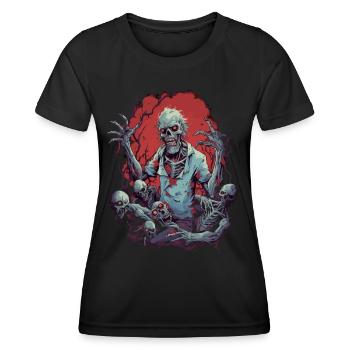 Zombie choc d’Halloween avec sa horde de morts-vivants - T-shirt sport Femme - noir - Devant - AI Model Female 172 light (172cm)