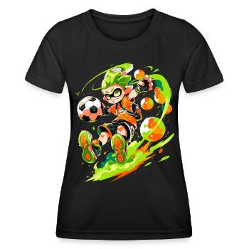 Cool cartoon footballer in street art gaming style - Women's Functional T-Shirt - black - Front - AI Model Female 172 light (172cm)