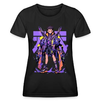 Shibuya: Cooler Anime Junge mit Schwert Japanisch - Frauen Funktions-T-Shirt - Schwarz - Vorne - AI Model Female 172 light (172cm)