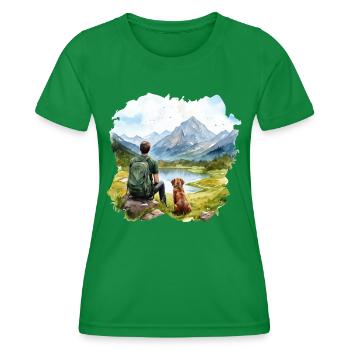 Homme avec chien Randonnée Montagnes en plein air Lac - T-shirt sport Femme - vert - Devant - AI Model Female 172 dark (172cm)