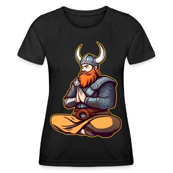 Niedlicher Wikinger macht Yoga II - Frauen Funktions-T-Shirt - Schwarz - Vorne - AI Model Female 172 light (172cm)