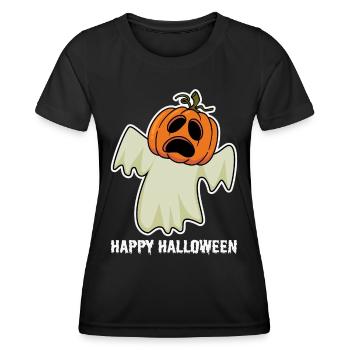 Spooky Halloween: Happy Ghost with Pumpkin Head - Women's Functional T-Shirt - black - Front - AI Model Female 172 light (172cm)