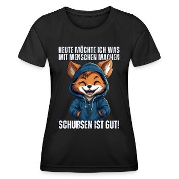 Süßer Cartoon Fuchs: "Heute Menschen schubsen" - Frauen Funktions-T-Shirt - Schwarz - Vorne - AI Model Female 172 light (172cm)