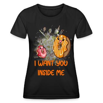 "I Want You Inside Me" - Süßes Donut Design - Frauen Funktions-T-Shirt - Schwarz - Vorne - AI Model Female 172 light (172cm)