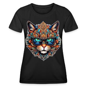 Cool Steampunk Cat with Glasses - Women's Functional T-Shirt - black - Front - AI Model Female 172 light (172cm)