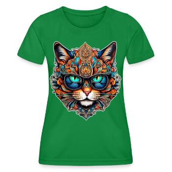 Cool Steampunk Cat with Glasses - Women's Functional T-Shirt - kelly green - Front - AI Model Female 172 dark (172cm)