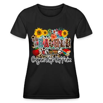 Crayons Kids Caffeine - Back To School For Teachers - Women's Functional T-Shirt - black - Front - AI Model Female 172 light (172cm)