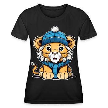 Mignon lionceau avec chapeau d’hiver - T-shirt sport Femme - noir - Devant - AI Model Female 172 light (172cm)