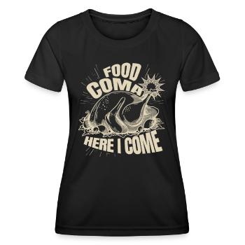 Coma alimentaire me voici : les enfants drôles pour Thanksgiving - T-shirt sport Femme - noir - Devant - AI Model Female 172 light (172cm)