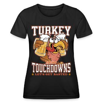 Turkey And Touchdowns Lets Get Basted Thanksgiving - Frauen Funktions-T-Shirt - Schwarz - Vorne - AI Model Female 172 light (172cm)
