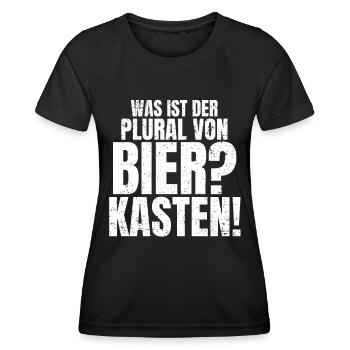 Plural von Bier? Kasten Lustiger Feierabend Spruch - Frauen Funktions-T-Shirt - Schwarz - Vorne - AI Model Female 172 light (172cm)