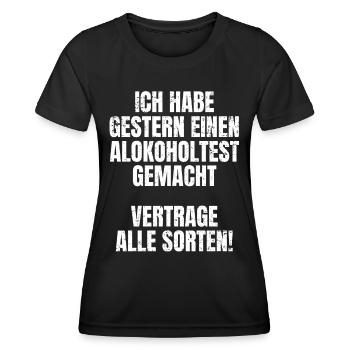 Alkoholtest alle Sorten Lustiger Feierabend Spruch - Frauen Funktions-T-Shirt - Schwarz - Vorne - AI Model Female 172 light (172cm)