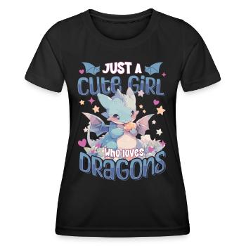 Just a cute Girl who loves Dragons - Kawaii Dragon - Women's Functional T-Shirt - black - Front - AI Model Female 172 light (172cm)
