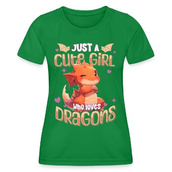 Just a cute Girl who loves Dragons - Kawaii Dragon - Women's Functional T-Shirt - kelly green - Front - AI Model Female 172 dark (172cm)