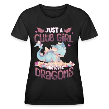 Just a cute Girl who loves Dragons - Kawaii Dragon - Women's Functional T-Shirt - black - Front - AI Model Female 172 light (172cm)