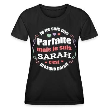 SARAH PARFAITE - PRENOM SARAH - T-shirt sport Femme - noir - Devant - AI Model Female 172 light (172cm)