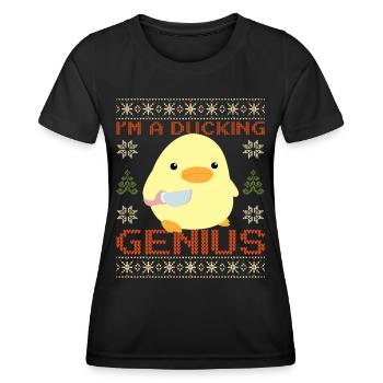 Duck with Knife Meme - Quacking Genius Christmas - Women's Functional T-Shirt - black - Front - AI Model Female 172 light (172cm)