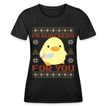 Duck with Knife Meme - Quackers Ugly Christmas - Women's Functional T-Shirt - black - Front - AI Model Female 172 light (172cm)