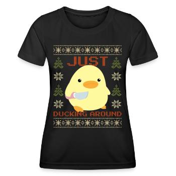 Duck with Knife Meme Duckin' around Ugly Christmas - Women's Functional T-Shirt - black - Front - AI Model Female 172 light (172cm)