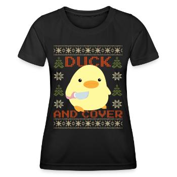Canard avec couteau Meme - Cover Duck Ugly Noël - T-shirt sport Femme - noir - Devant - AI Model Female 172 light (172cm)