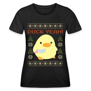 Duck with Knife Meme - Duck yes Ugly Christmas - Women's Functional T-Shirt - black - Front - AI Model Female 172 light (172cm)