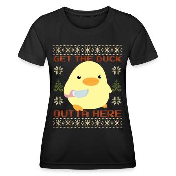 Duck with Knife Meme - Get the Duck Ugly Christmas - Women's Functional T-Shirt - black - Front - AI Model Female 172 light (172cm)