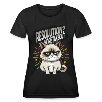 More Takeout - Angry Cat Happy New Year Pajamas - Frauen Funktions-T-Shirt - Schwarz - Vorne - AI Model Female 172 light (172cm)