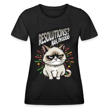 Resolutions? Nah! Angry Cat Happy New Year Pajamas - Frauen Funktions-T-Shirt - Schwarz - Vorne - AI Model Female 172 light (172cm)