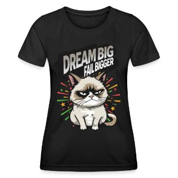 Dream Big - Angry Cat Happy New Year Pajamas - Frauen Funktions-T-Shirt - Schwarz - Vorne - AI Model Female 172 light (172cm)
