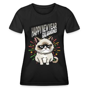 Goal abandoned - Angry Cat Happy New Year Pajamas - Frauen Funktions-T-Shirt - Schwarz - Vorne - AI Model Female 172 light (172cm)