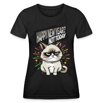 Not today - Angry Cat Happy New Year Pajamas - Frauen Funktions-T-Shirt - Schwarz - Vorne - AI Model Female 172 light (172cm)