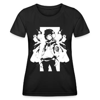 Shibuya's cool Cyberpunk Style Anime Boy Otaku - Frauen Funktions-T-Shirt - Schwarz - Vorne - AI Model Female 172 light (172cm)