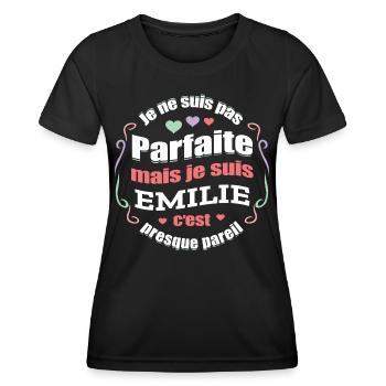 EMILIE PARFAITE - PRENOM EMILIE - T-shirt sport Femme - noir - Devant - AI Model Female 172 light (172cm)