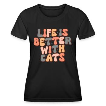 La vie est plus belle avec Cats Funny Cats Mom Retro - T-shirt sport Femme - noir - Devant - AI Model Female 172 light (172cm)