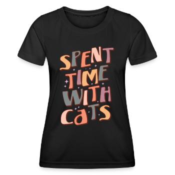 Spent Time with Cats - Lustige Katzen Mama Retro - Frauen Funktions-T-Shirt - Schwarz - Vorne - AI Model Female 172 light (172cm)