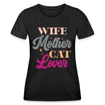 Wife Mother Cat Lover - Lustige Katzen Mama Retro - Frauen Funktions-T-Shirt - Schwarz - Vorne - AI Model Female 172 light (172cm)