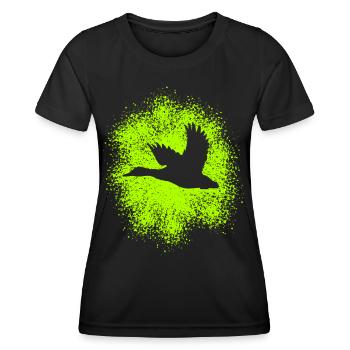 Fliegende Ente – Perfekt für Jäger und Naturfreund - Frauen Funktions-T-Shirt - Schwarz - Vorne - AI Model Female 172 light (172cm)