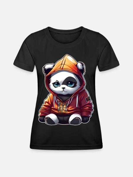 Coole Katze mit Hoodie - Frauen Funktions-T-Shirt - Schwarz