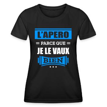 L'APÉRO PARCE QUE JE LE VAUX BIEN - T-shirt sport Femme - noir - Devant - AI Model Female 172 light (172cm)