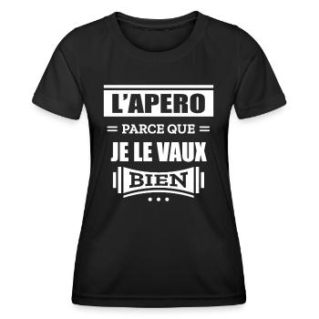 L'APÉRO PARCE QUE JE LE VAUX BIEN - T-shirt sport Femme - noir - Devant - AI Model Female 172 light (172cm)