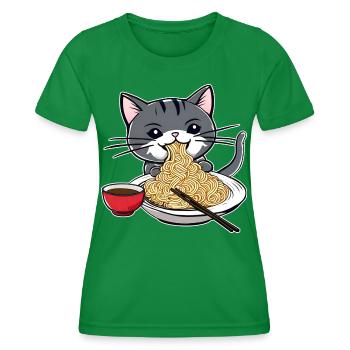 Niedliche Katze mit Ramen Nudeln - Frauen Funktions-T-Shirt - Kelly Green - Vorne - AI Model Female 172 dark (172cm)